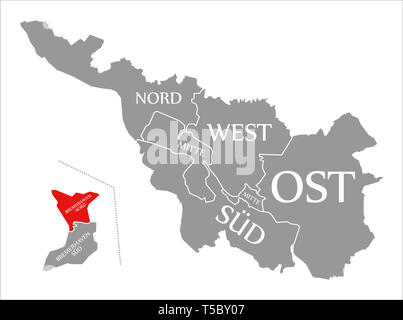 Bremerhaven Nord Stadtteil rot in der Karte von Bremen Deutschland hervorgehoben Stockfoto