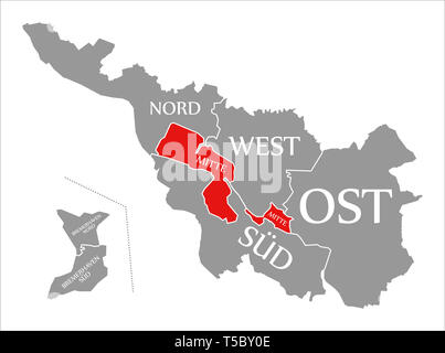 Bremen Mitte Stadtteil rot in der Karte von Bremen Deutschland hervorgehoben Stockfoto