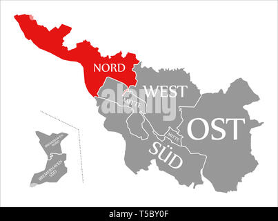 Bremen Nord Stadtteil rot in der Karte von Bremen Deutschland hervorgehoben Stockfoto