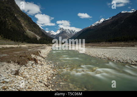Gletscher Fluss in Yumthang Tal, Lachung, Sikkim, Indien. Stockfoto