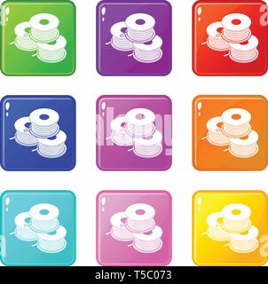Spule für d-Drucker Icons Set 9 Colour Collection Stock Vektor