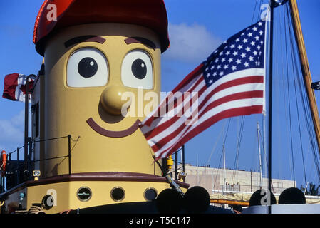 Theodore zu, ist ein groß angelegtes Imitation tugboat auf dem fiktiven Fernsehen Charakter Theodore Tugboat, Key West, Florida, USA. Stockfoto