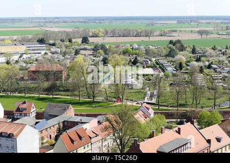 Stadtbild der Stadt Wittstock in Deutschland. Blick über die Stadt. Stockfoto
