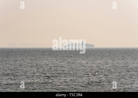 Kreuzfahrten & See Reisen CMV-MS Astor Kreuzfahrt Schiff auf die Mündung der Themse in nebligen See nach Tilbury für Stockholm. Silhouette Stockfoto