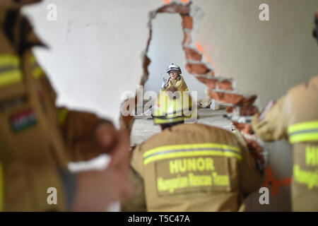 Bukarest, Rumänien - April 10, 2019: Emergency Rescue Team in Aktion während der meisten komplexe medizinische Bewegung in der Geschichte der NATO, kräftige Krieger Stockfoto