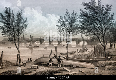 Der Vauxhall Bridge, London, Illustration von Th. H. in der Hirte, 1828 Stockfoto