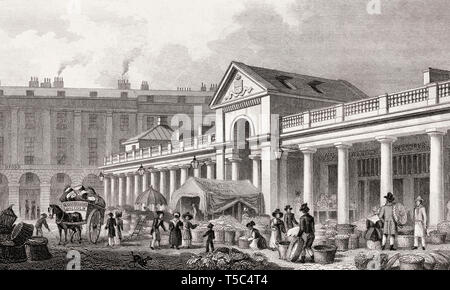 Der ehemalige New Covent Garden Market, London, Illustration von Th. H. in der Hirte, 1828 Stockfoto