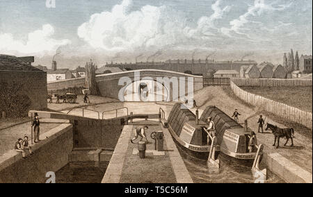 Die Doppel- und Eingang Ost der Islington Tunnel, der Regent's Canal, London, Illustration von Th. H. in der Hirte, 1828 Stockfoto