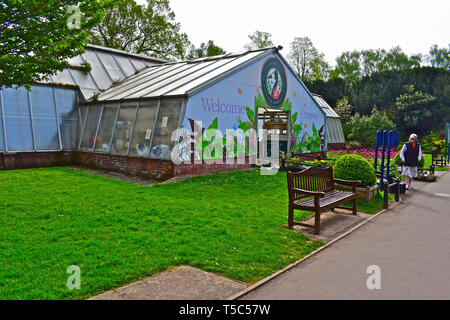 Blick auf Roath Park Conservatory, mitten im Botanischen Garten der Park entfernt. Zu den öffentlichen Öffnen Sie den beheizten Gebäude enthält viele ungewöhnliche Pflanzen Stockfoto