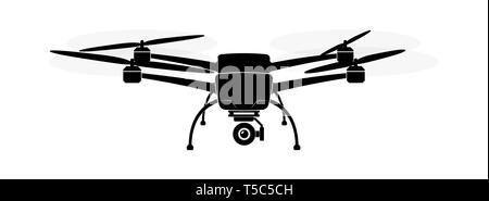 Quadcopter oder Hubschrauber fliegen in der Luft. Kamera- und Videoaufnahmen oder Fotos aus der Luft. Stock Vektor