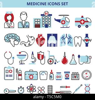 Flache Linie Design Icons Set, Medizin, Kliniken und Krankenhäusern. Moderne Vector Illustration für Web Design, Marketing und Print Material. Stock Vektor