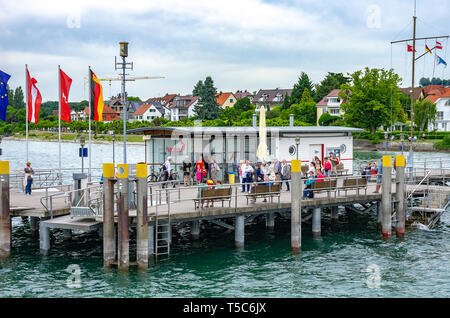 Der Bootssteg von Hagnau am Bodensee, Baden-Württemberg, Deutschland, Europa. Stockfoto