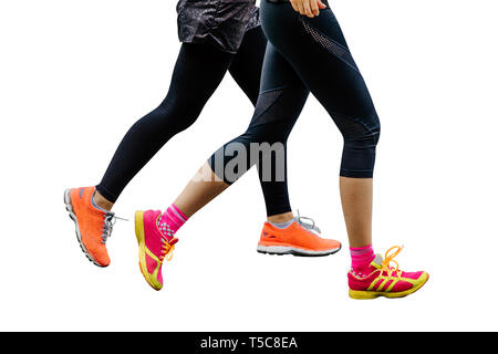 Beine Frau Läufer laufen in hellen Laufschuhe weißer Hintergrund Stockfoto