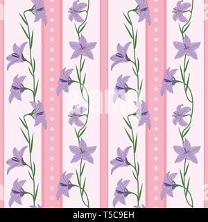 Pastellfarben nahtlose Muster - zarte Blumen lila Glocken auf einem rosa Hintergrund. EPS Vektordatei geeignet für die Befüllung jeder Form. Stock Vektor
