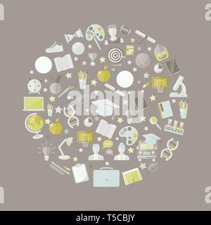 Bildung, Wissen Symbol im Kreis im flachen Stil Vector Illustration über Grau gesetzt Stock Vektor
