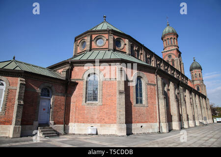 Jeondong Kathedrale in Jeonju Hanok Dorf, Jeonju, Südkorea. Es ist das Schönste an der katholischen Kirche in Südkorea. Stockfoto