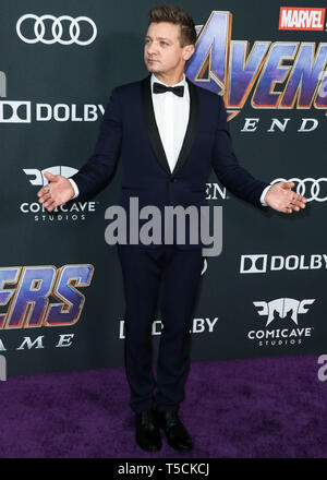 Los Angeles, USA. 22 Apr, 2019. LOS ANGELES, Kalifornien, USA - 22. April: Schauspieler Jeremy Renner ankommt bei der Weltpremiere von Walt Disney Studios Motion Pictures und Marvel Studios'' Avengers: Endgame' im Los Angeles Convention Center am 22. April 2019 in Los Angeles, Kalifornien, Vereinigte Staaten. (Foto von Xavier Collin/Image Press Agency) Quelle: Bild Presse Agentur/Alamy leben Nachrichten Stockfoto