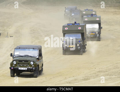 Libava, Tschechische Republik. 23 Apr, 2019. In 2019-2021, die 71St mechanisierten Bataillons ist Teil der Sehr hohe Bereitschaft, Joint Task Force (VJFT), die in der Lage ist, schnelle Bereitstellung zu potenziellen Bedrohungen der alliierten Länder zu reagieren. Tschechisch, Spanisch, polnischen und britischen Bataillone sind Teil der VJFT Brigade auf dem Polnischen 21 Brigade. Die VJTF land Brigade hat rund 5000 Soldaten aus der Luft unterstützt, Marine- und Special Forces. Die tschechische Lizzard 2019 militärische Übung, die auf die Bekämpfung der mechanisierten Einheiten in einer sehr intensiven Konflikt konzentriert und kontrolliert die Bereitschaft Ihrer Bereitstellung i Stockfoto