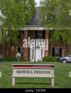 Sidwell Friends School; 3825 Wisconsin Avenue, Northwest, Washington, DC 20013 am 22. April 2019. Credit: Ron Sachs/CNP (Einschränkung: Keine New York oder New Jersey Zeitungen oder Zeitschriften innerhalb eines 75-Meilen-Radius von New York City) | Verwendung weltweit Stockfoto