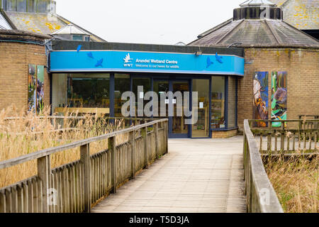 Arundel Wetland Centre Gebäude Eingang zum wildvogel und Feuchtgebiete Vertrauen Nature Reserve. Arundel, West Sussex, England, Großbritannien, Großbritannien Stockfoto