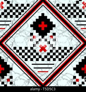 Nahtlose Teil der gestickten Gut wie handgemacht Kreuzstich ethnischen nahtlose Muster, Schwarz, Weiß und Rot. Eps 10. Stock Vektor