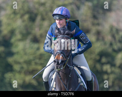 Burnham Market International Horse Trials, Burnham Market, Norfolk, England, 13. April 2019. Zara Tindall und ihrem Pferd Gladstone nehmen Sie Teil an den Stockfoto