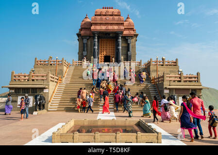 Horizontale Ansicht des Vivekananda Rock Memorial in Kanyakumari, Indien. Stockfoto