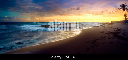 Schönen Sonnenuntergang Wolken und Palmen am Strand von Puerto Rico Stockfoto