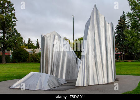 Agassiz Eis Stahl Eisberg Skulptur an der Assiniboine Park in Winnipeg, Manitoba Stockfoto