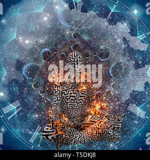 Raum der Meditation. Burning Man im Lotussitz Stockfoto