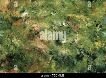 Zusammenfassung nahtlose grünen Hintergrund. Farbe Acryl handgemalte Muster mit abstrakt Natur Landschaft. Kachelbarer Textur für Textil, Verpackung, Schrott Stockfoto