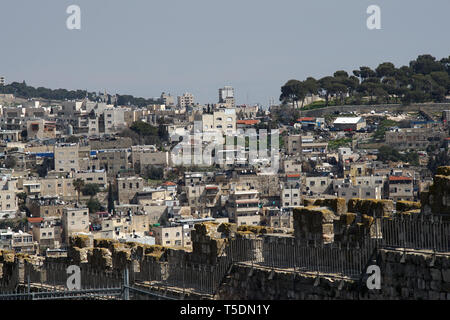 ISRAEL - Palästina - JERUSALEM IM SÜDEN UND OSTEN AUS GESEHEN DIE ALTE STADT - JERUSALEM - HÄUSER UND GEBÄUDE IN JERUSALEM - JERUSALEM WALL GRENZE MIT PALÄSTINA TERRITORIUM - Farbe Bilder © Frédéric BEAUMONT Stockfoto