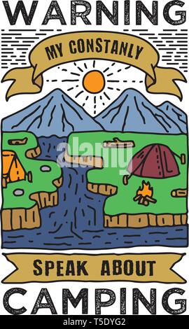 Warnung mein ständig über Camping sprechen. Abenteuer Angebot und sprach: Stock Vektor