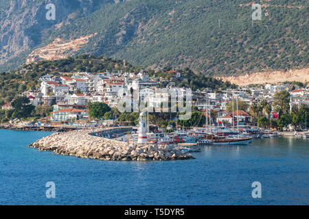 Kas Leuchtturm und Hafen tagsüber, Türkei Stockfoto