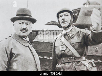 Der Präsident der Französischen Republik, die Armee. Oberst Charles de Gaulle erklärt tank Taktik zu Präsident Albert Lebrun (der letzte Präsident Stockfoto