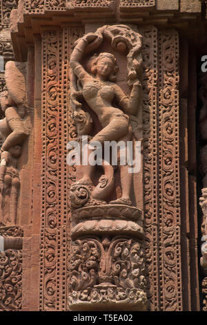 Skulptur geschnitzt auf Rajarani Tempel in Bhubaneswar, Orissa, Indien, Asien Stockfoto