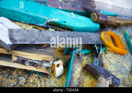 Die Schreiner Tools eingestellt. Echte Arbeit Hintergrund. Stockfoto