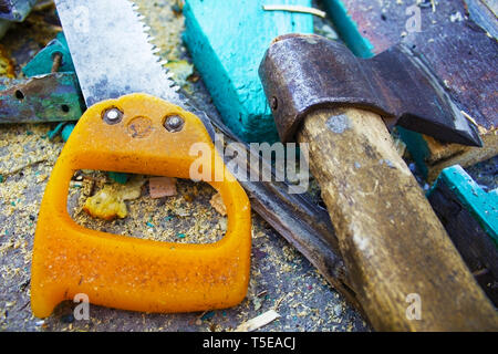 Die Schreiner Tools eingestellt. Echte Arbeit Hintergrund. Stockfoto