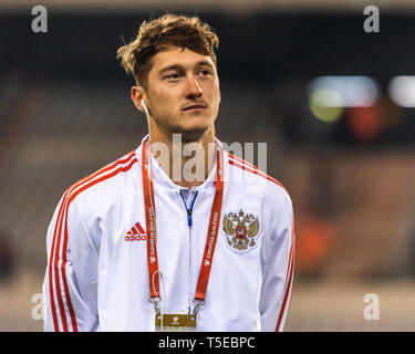 Brüssel, Belgien - 21. März 2019. Russland Fußball-Nationalmannschaft Mittelfeldspieler Anton Miranchuk vor der UEFA Euro 2020 Qualifikation Belgien vs Russ Stockfoto