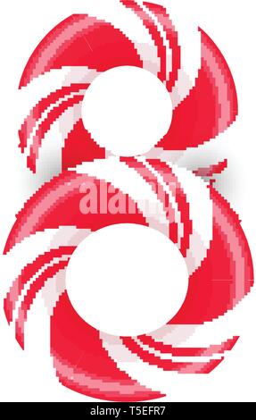 Zuckerrohr Brief 8. Candy font Elment. Süße Bonbons, Lutscher lateinische Buchstaben. Weiß mit roten Streifen. Zirkus und Clown Monogramm und Plakat Vorlage Stock Vektor