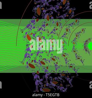 Vektor abstract Abbildung ist eine Kombination von einfachen geometrischen Formen und ausgefallene handgezeichnete Muster. Radiale Strahlungsmuster von stilisierten Figuren der athl Stock Vektor