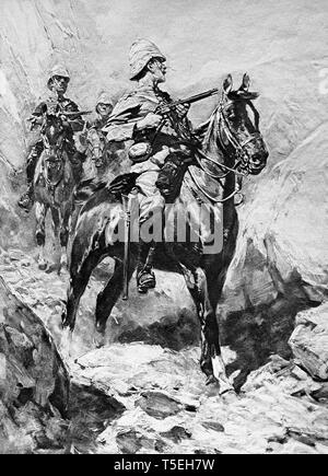 Abbildung aus der Illustrated London News in 1900, die Britische Kavallerie Soldaten während des Burenkriegs im Südlichen Afrika. Stockfoto