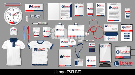 Medizinische Klinik Branding Corporate identity Template Design. Apotheke Schreibwaren mockup Elemente für die Präsentation. Business Moderne medizinische Stock Vektor