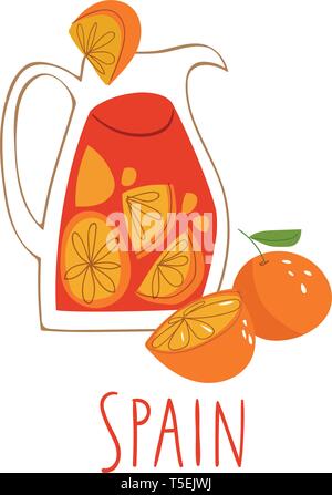 Vektor Spanischen drink Sangria mit Orangen in einem Glas Stock Vektor