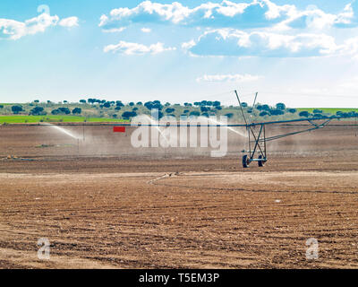 Das Bewässerungssystem auf Land in Spanien Stockfoto