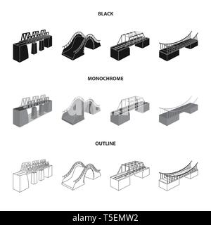 Brücke, modern, Fußgängerzone, Meer, montiert, Eisenbahn, montiert, Hängen, Eisenbahn, Beton, Spalten, Ufer, Fluss, Handläufe, Autobahn, Metall, Alte, Wasserfall, Spalte, Straße, Lange, Prop, Arch, Ufer, hängend, Bahn, Bau, Bahn, Kabel, Verbindung, entwerfen, konstruieren, side, Brückenbau, Architektur, Sehenswürdigkeiten, Struktur, Kreuzung, Sicht, Set, Vector, Icon, Illustration, isoliert, Sammlung, Element, Grafik, Vektor, Vektoren, Stock Vektor