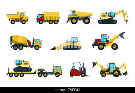Lkw, Bulldozer, Mixer, Walze, Dumper, Baggerlader Stock Vektor