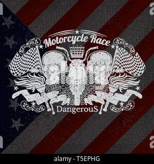 Motorrad Grafik Illustration auf USA-Flagge Hintergrund Design Stock Vektor