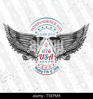 Weiß Anker auf USA-Flagge. Grunge Hintergrund oder T-Shirt Style Stock Vektor
