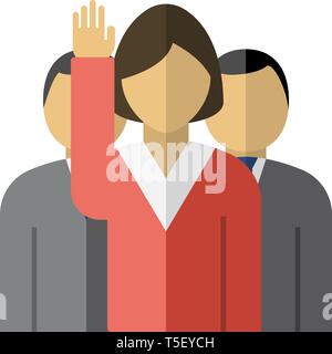 Abstimmung Dame mit Männer hinter Symbol. Flache Farbgestaltung. Vector Illustration. Stock Vektor